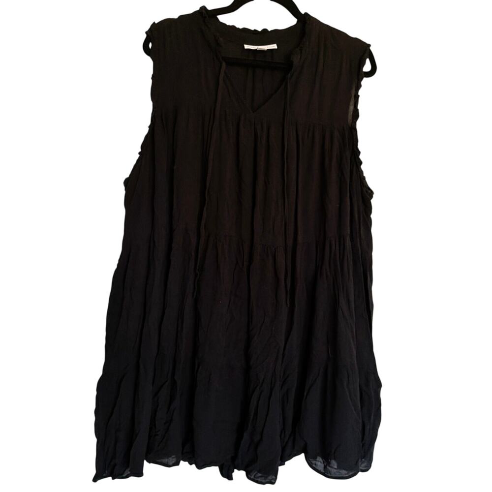 And Now This 2X Black Mini Dress V-Neck Tiered Gauze Swing Plus Lightweight